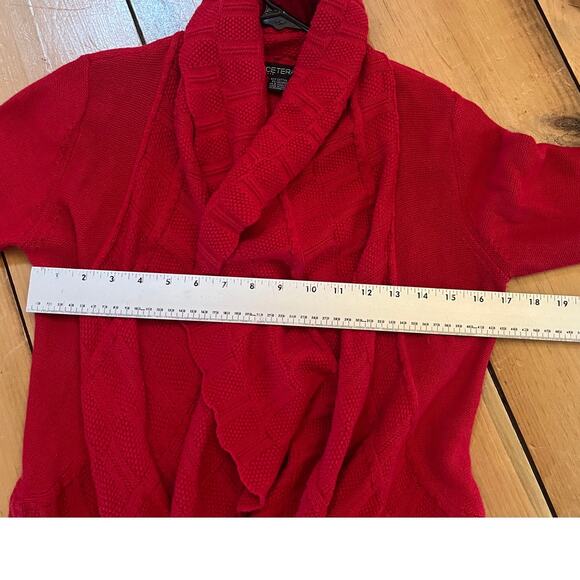 Women's Etcetera Red open font waterfall knit cardigan sweater Size Small. - Picture 9 of 10